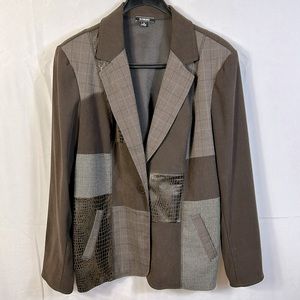 Elementz Brown Blazer Size XL One Button Closure Front Pockets Fabric Block